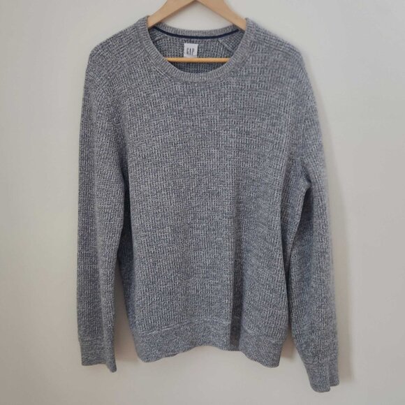 Gap Men’s Sweater Size Large Gray Long Sleeve Crewneck Striped Knit Pullover - Picture 2 of 4